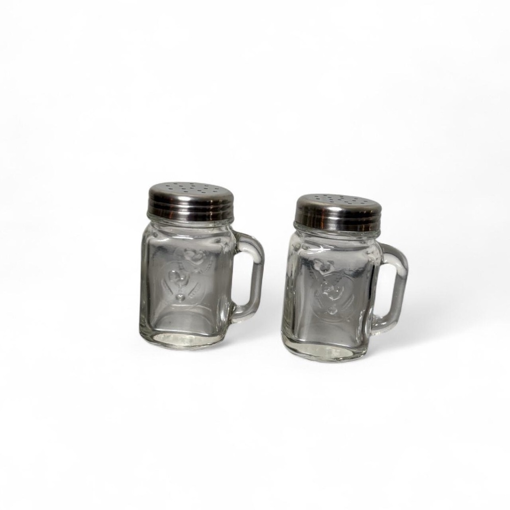 Mini Glass Mason Jar Rooster Salt and Pepper Shakers